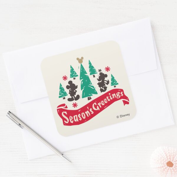 Vintage_Mickey_&_Minnie___Season's_Greetings_Square_Sticker_3 Vintage Mickey Minnie Seasons Greetings Square Sticker