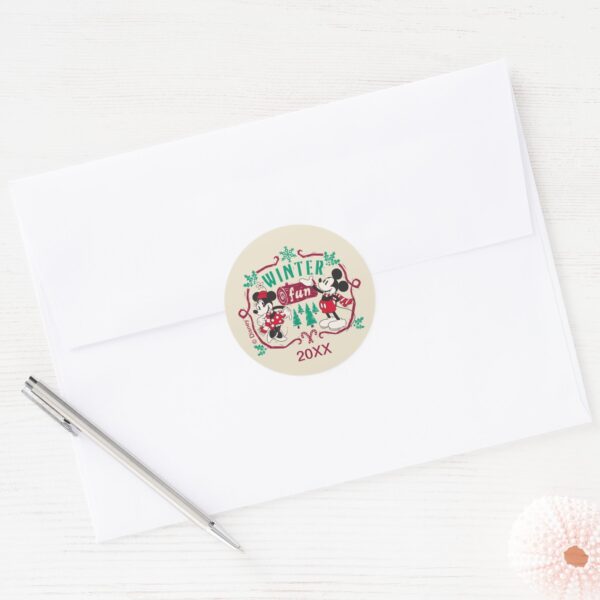 Vintage_Mickey_&_Minnie___Winter_Fun_Classic_Round_Sticker_3 Vintage Mickey Minnie Winter Fun Classic Round Sticker