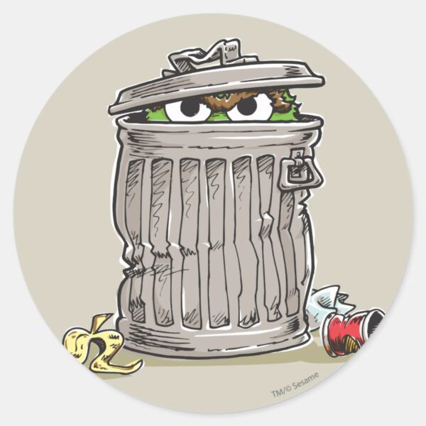 Vintage_Oscar_in_Trash_Can_Classic_Round_Sticker_1 Vintage Oscar In Trash Can Classic Round Sticker