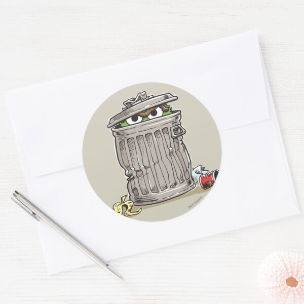 Vintage_Oscar_in_Trash_Can_Classic_Round_Sticker_3 Vintage Oscar In Trash Can Classic Round Sticker