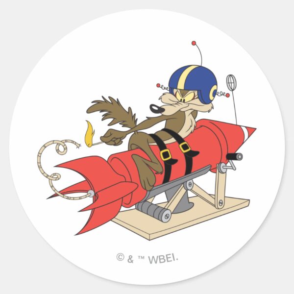 WILE_E._COYOTE™_Launching_Red_Rocket_Classic_Round_Sticker_1 WILE E. COYOTE™ Launching Red Rocket Classic Round Sticker