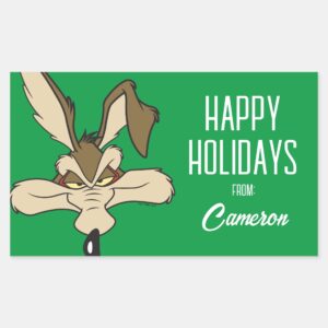 WILE E. COYOTE™ Pleased Head Shot Happy Holidays Rectangular Sticker
