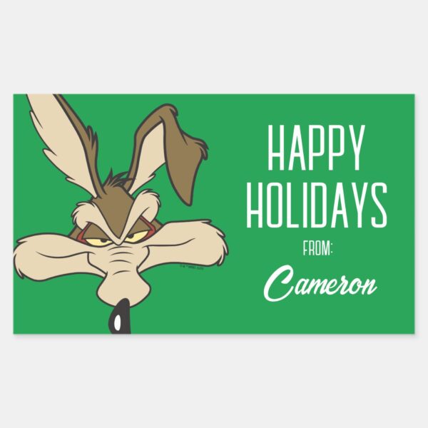 WILE E. COYOTE™ Pleased Head Shot Happy Holidays Rectangular Sticker