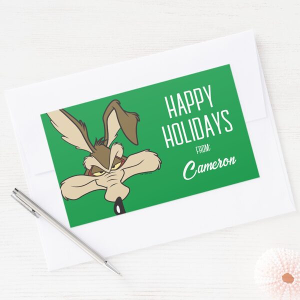 WILE E. COYOTE™ Pleased Head Shot Happy Holidays Rectangular Sticker