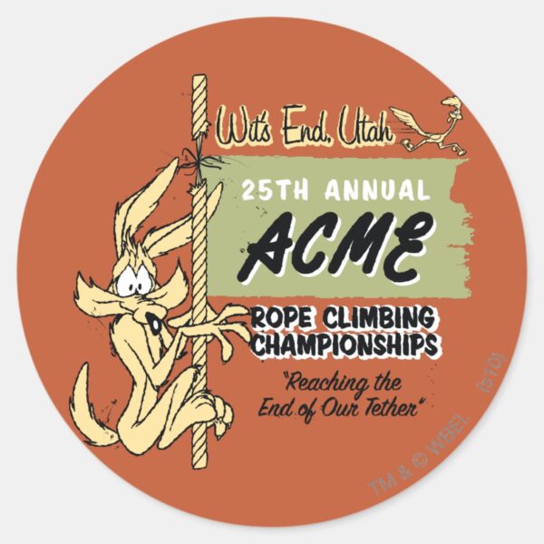 WILE_E._COYOTE™_Rope_Climbing_Championships_Classic_Round_Sticker_1 WILE E. COYOTE™ Rope Climbing Championships Classic Round Sticker