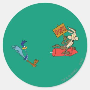 WILE_E._COYOTE™_and_ROAD_RUNNER™_ACME_Rocket_Classic_Round_Sticker_1 WILE E. COYOTE™ And ROAD RUNNER™ ACME Rocket Classic Round Sticker