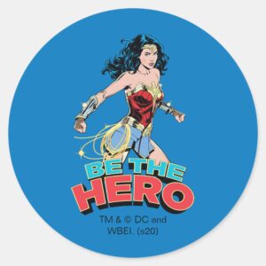 WW84___Be_The_Hero_Wonder_Woman_Retro_Comic_Art_Classic_Round_Sticker_1 WW84 Be The Hero Wonder Woman Retro Comic Art Classic Round Sticker