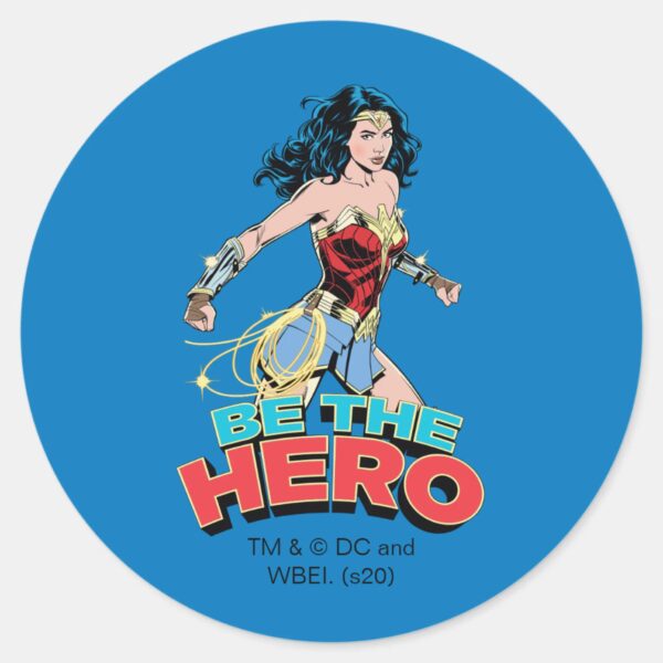WW84___Be_The_Hero_Wonder_Woman_Retro_Comic_Art_Classic_Round_Sticker_1 WW84 Be The Hero Wonder Woman Retro Comic Art Classic Round Sticker