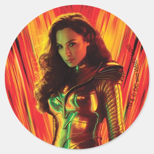 WW84___Red-Orange_Wonder_Woman_Kaleidoscope_Classic_Round_Sticker_1 WW84 Red Orange Wonder Woman Kaleidoscope Classic Round Sticker