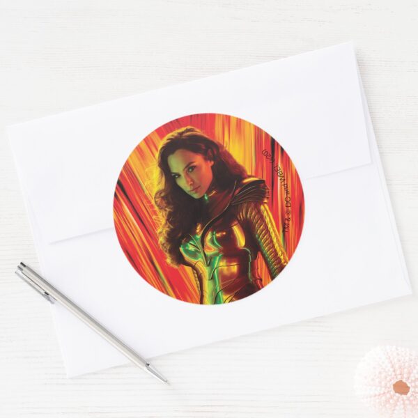 WW84___Red-Orange_Wonder_Woman_Kaleidoscope_Classic_Round_Sticker_3 WW84 Red Orange Wonder Woman Kaleidoscope Classic Round Sticker