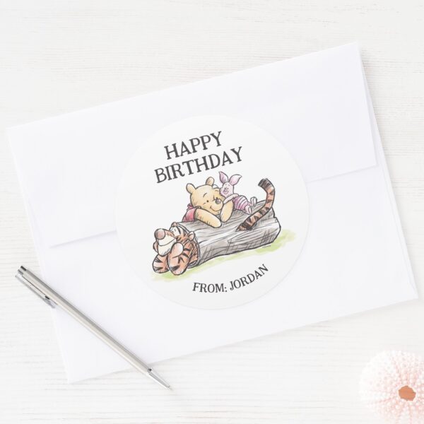 Watercolor_Pooh_&_Pals___Happy_Birthday_Gift_Classic_Round_Sticker_3 Watercolor Pooh Pals Happy Birthday Gift Classic Round Sticker