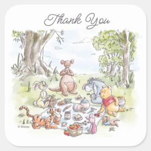 Watercolor Winnie The Pooh Picnic Baby Shower Square Sticker