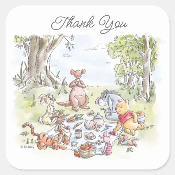 Watercolor_Winnie_the_Pooh_Picnic_Baby_Shower_Square_Sticker_2 Watercolor Winnie The Pooh Picnic Baby Shower Square Sticker