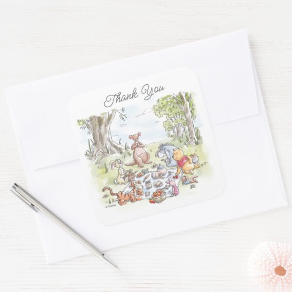 Watercolor_Winnie_the_Pooh_Picnic_Baby_Shower_Square_Sticker_4 Watercolor Winnie The Pooh Picnic Baby Shower Square Sticker