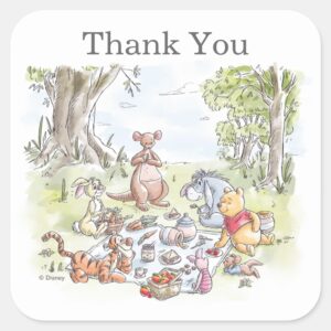 Watercolor Winnie The Pooh Picnic First Birthday Square Sticker