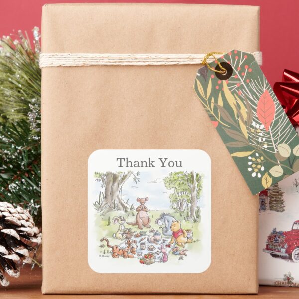 Watercolor_Winnie_the_Pooh_Picnic_First_Birthday_Square_Sticker_7 Watercolor Winnie The Pooh Picnic First Birthday Square Sticker
