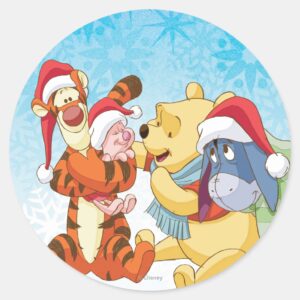 Winnie The Pooh Friends Holiday Classic Round Sticker