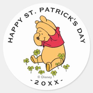 Winnie The Pooh Shamrock St. Patricks Day Classic Round Sticker