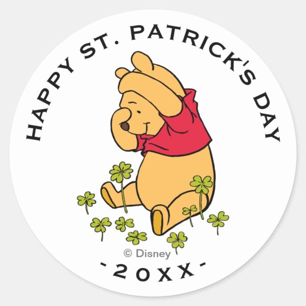 Winnie The Pooh Shamrock St. Patricks Day Classic Round Sticker