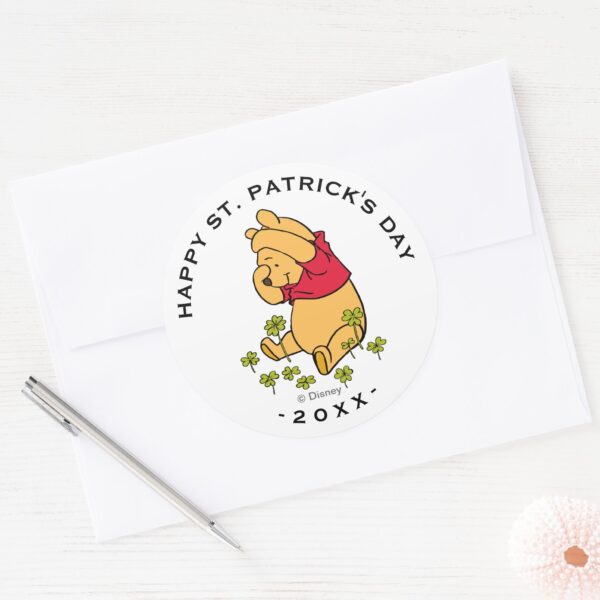Winnie The Pooh Shamrock St. Patricks Day Classic Round Sticker