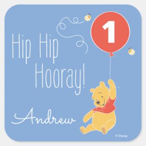 Winnie The Pooh Balloon Boy First Birthday Square Sticker