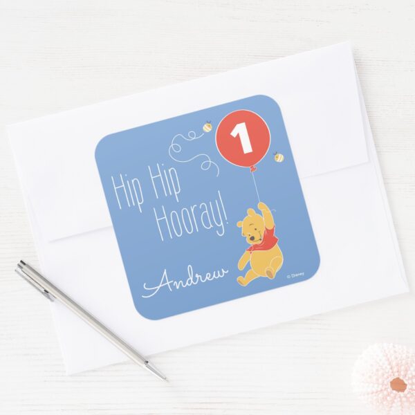 Winnie_the_Pooh_Balloon___Boy_-_First_Birthday_Square_Sticker_3 Winnie The Pooh Balloon Boy First Birthday Square Sticker