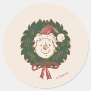 Winnie The Pooh Christmas Wreath Classic Round Sticker