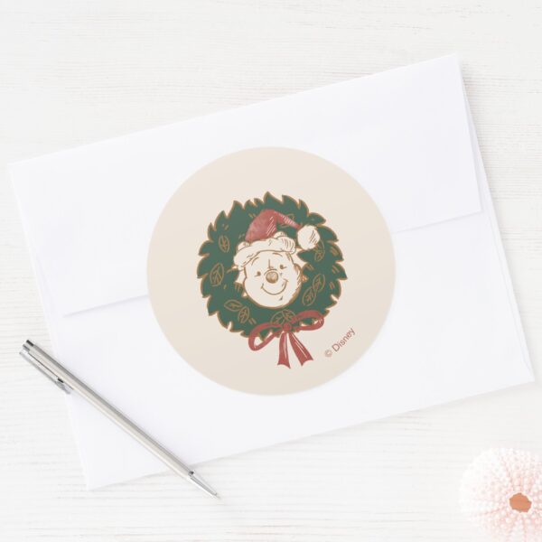 Winnie_the_Pooh_Christmas_Wreath_Classic_Round_Sticker_3 Winnie The Pooh Christmas Wreath Classic Round Sticker