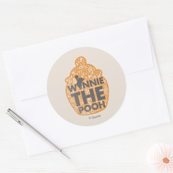 Winnie_the_Pooh_Floral_Hunny_Pot_Classic_Round_Sticker_3 Winnie The Pooh Floral Hunny Pot Classic Round Sticker