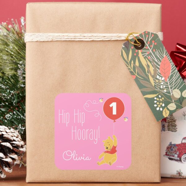 Winnie_the_Pooh___Baby_Girl_-_First_Birthday_Square_Sticker_5 Winnie The Pooh Baby Girl First Birthday Square Sticker