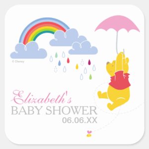 Winnie The Pooh Girl Baby Shower Square Sticker