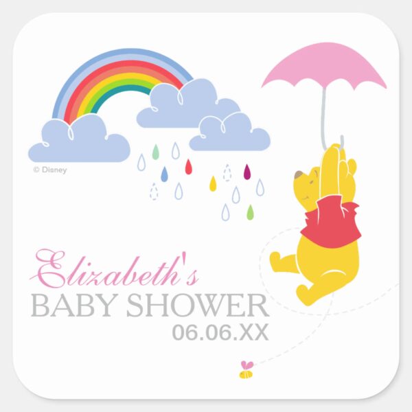 Winnie_the_Pooh___Girl_Baby_Shower_Square_Sticker_2 Winnie The Pooh Girl Baby Shower Square Sticker