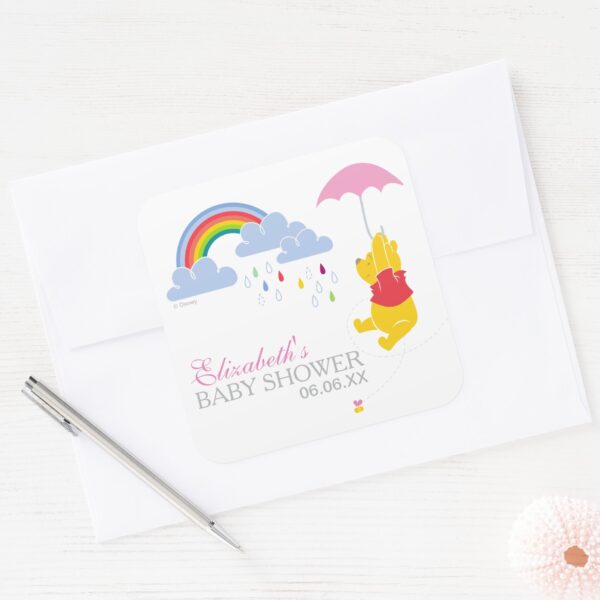 Winnie_the_Pooh___Girl_Baby_Shower_Square_Sticker_4 Winnie The Pooh Girl Baby Shower Square Sticker