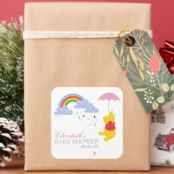 Winnie_the_Pooh___Girl_Baby_Shower_Square_Sticker_7 Winnie The Pooh Girl Baby Shower Square Sticker