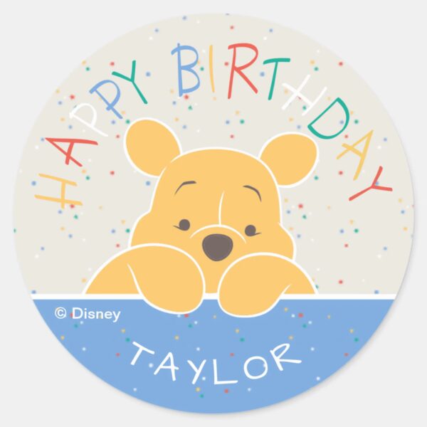 Winnie_the_Pooh___Happy_Birthday_Classic_Round_Sticker_1 Winnie The Pooh Happy Birthday Classic Round Sticker
