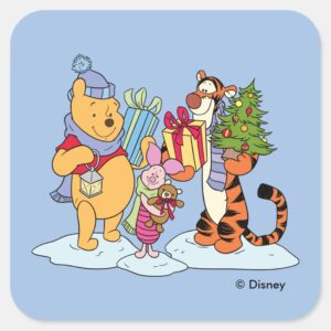Winnie_the_Pooh___Happy_Holidays_Gift_Giving_Square_Sticker_1 Winnie The Pooh Happy Holidays Gift Giving Square Sticker