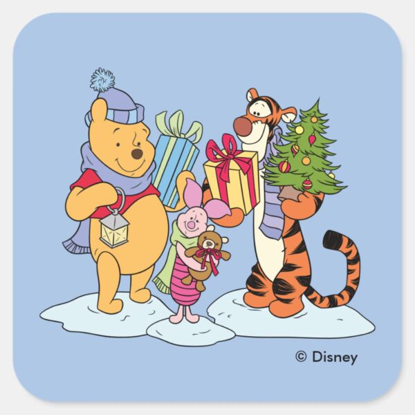 Winnie_the_Pooh___Happy_Holidays_Gift_Giving_Square_Sticker_1 Winnie The Pooh Happy Holidays Gift Giving Square Sticker