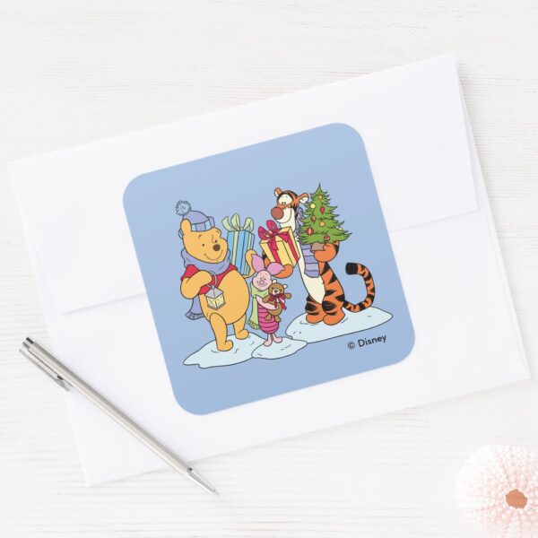 Winnie_the_Pooh___Happy_Holidays_Gift_Giving_Square_Sticker_3 Winnie The Pooh Happy Holidays Gift Giving Square Sticker
