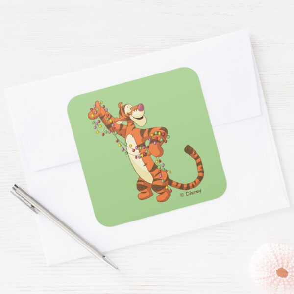 Winnie_the_Pooh___Tigger_Christmas_Lights_Square_Sticker_3 Winnie The Pooh Tigger Christmas Lights Square Sticker