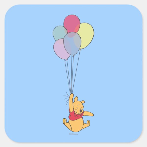 Winnie The Pooh And Balloons Square Sticker