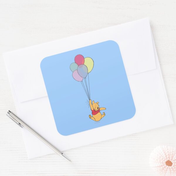 Winnie The Pooh And Balloons Square Sticker