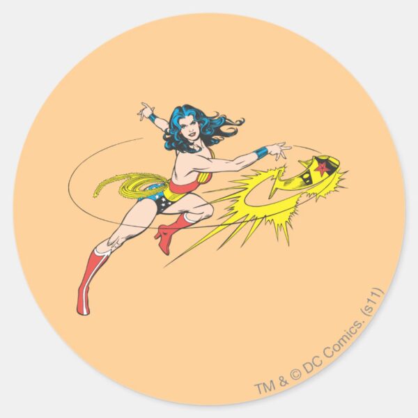 Wonder_WomanThrows_Crown_Classic_Round_Sticker_1 Wonder WomanThrows Crown Classic Round Sticker