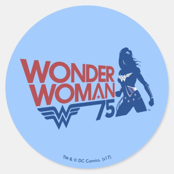 Wonder_Woman_75th_Anniversary_Red_&_Blue_Logo_Classic_Round_Sticker_1 Wonder Woman 75th Anniversary Red Blue Logo Classic Round Sticker