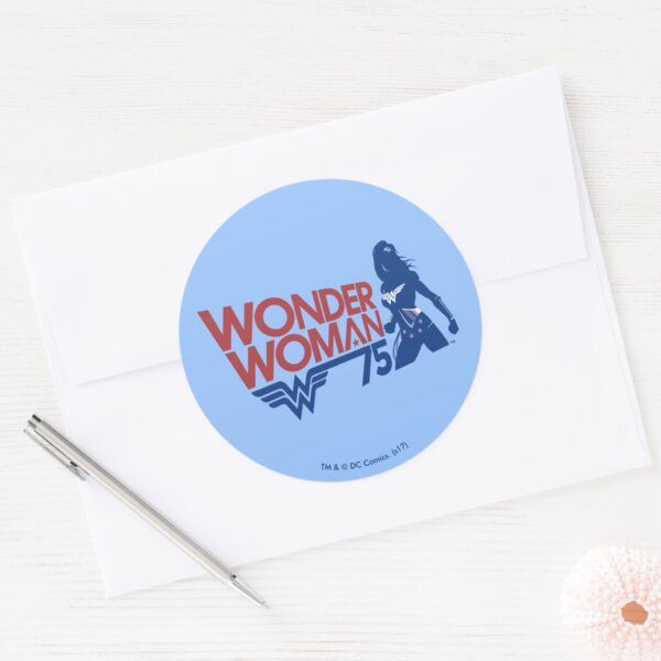 Wonder_Woman_75th_Anniversary_Red_&_Blue_Logo_Classic_Round_Sticker_3 Wonder Woman 75th Anniversary Red Blue Logo Classic Round Sticker