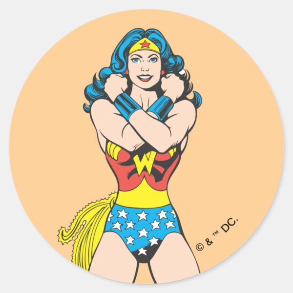 Wonder_Woman_Arms_Crossed_Classic_Round_Sticker_1 Wonder Woman Arms Crossed Classic Round Sticker
