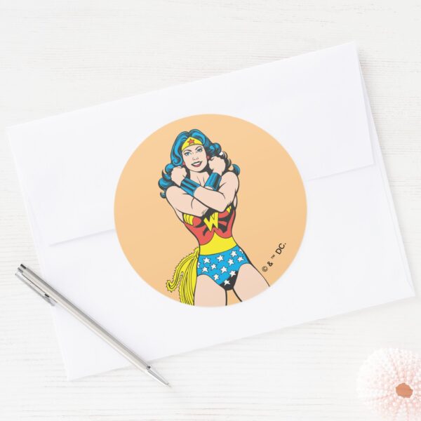 Wonder_Woman_Arms_Crossed_Classic_Round_Sticker_3 Wonder Woman Arms Crossed Classic Round Sticker