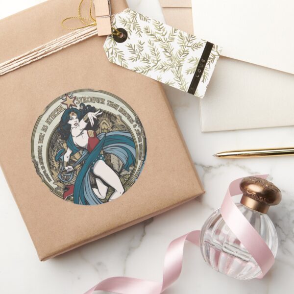 Wonder_Woman_Art_Nouveau_Panel_Classic_Round_Sticker_5 Wonder Woman Art Nouveau Panel Classic Round Sticker