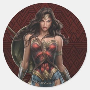 Wonder_Woman_Battle-Ready_Comic_Art_Classic_Round_Sticker_1 Wonder Woman Battle Ready Comic Art Classic Round Sticker