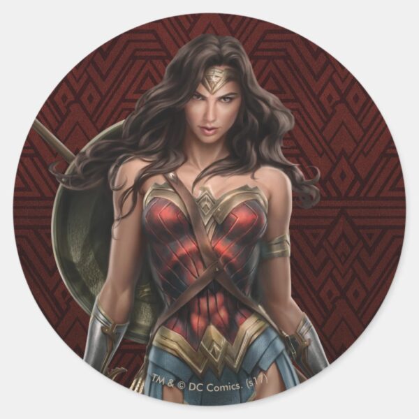 Wonder_Woman_Battle-Ready_Comic_Art_Classic_Round_Sticker_1 Wonder Woman Battle Ready Comic Art Classic Round Sticker