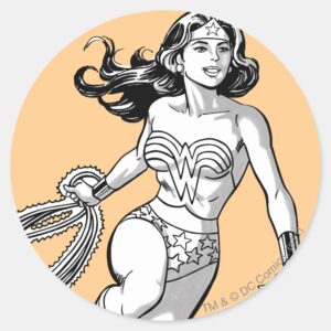 Wonder Woman Black White Lasso Classic Round Sticker